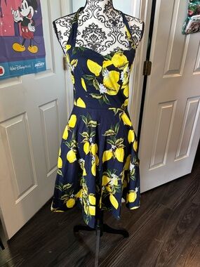 Topshop Navy Dress with Yellow Floral Print